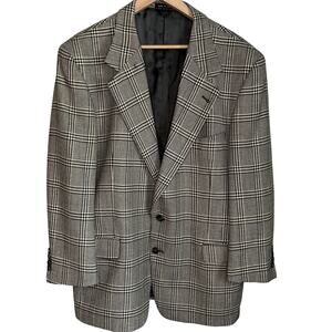 Joseph Abboud Mens Sport Coat Blazer Two Button Houndstooth Black Wool Blend 46R